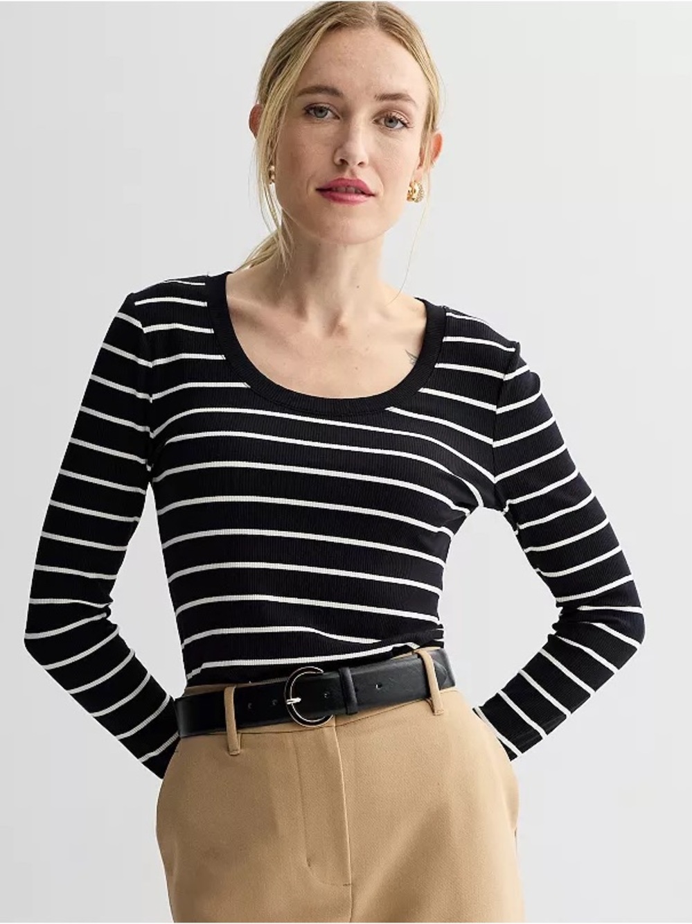 Nine West XL long sleeve scoopneck rib shirt NWT